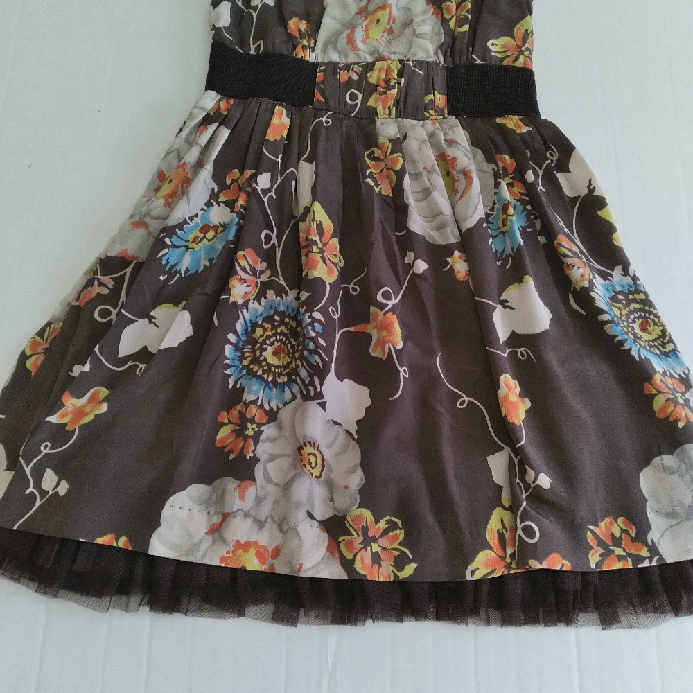Free People Lace Strap Sleeveless Floral A-line Dress Brown Multi Tulle Trim 2 - Picture 4 of 13